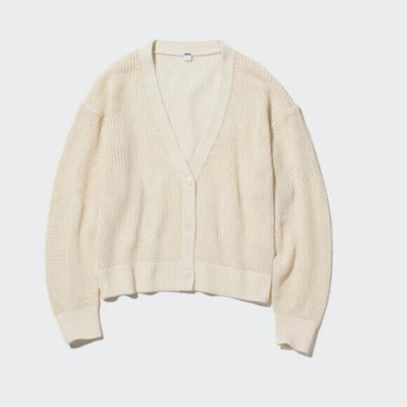 UNIQLO | mesh short cardigan cream Cotton Sz XL - Picture 2 of 6
